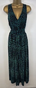 Simply Be Dress Black Green Leopard Print Stretchy V Neck Tie Middle Maxi UK 20 - Picture 1 of 13