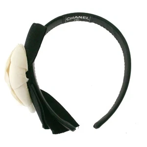 Chanel Satin Camellia Ribbon Headband Black Hair Accessory Hairband - Picture 1 of 4