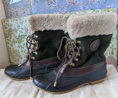 Bota Tory Burch Jada Pato Piel Verde Con Cordones Cuero Logo Talla 9 Foto 1 de 4