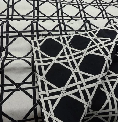 Reversible Lattice Basketweave Print Fabric 1 yd Tan Black Upholstery 41" Width - Image 1 of 4
