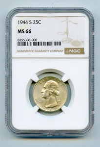 1944-S Silver Washington Quarter 25c NGC MS66 - Picture 1 of 2