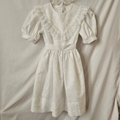 Vestido De Colección Princesa Niña 6 Blanco Floral Satén Boda Flor Niña Encaje Años 80 Foto 1 de 4