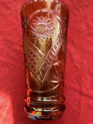 Bleikristallvase Gelb Handgeschliffen - Bild 1 von 3