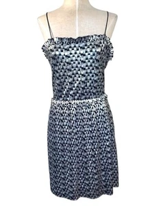 Zara Black Silver Metallic Shimmery Thin Strapped Cinched Waist Dress Small - Picture 1 of 10