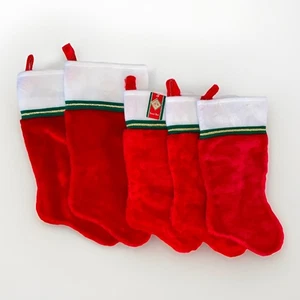 VTG NEW Lot 5 Red Plush Traditional Christmas Stocking White Green Santas Best - Picture 1 of 11
