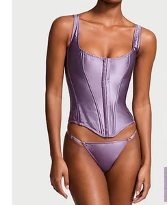 Victoria’s Secret VS Corsé con Cordones Top y Panty Set Púrpura 100% Seda Mediano Nuevo con Etiquetas - Imagen 1 de 4