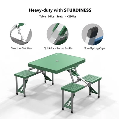 Portable Folding Camping Picnic Table with Chair Seats Portable Table Sets - Image 1 of 4