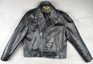 Giacca Motociclista Manzoor Vera Pelle Nera Zip Tasche Vintage Senza Etichetta - Foto 1 di 19