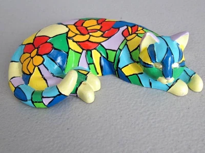 Estatuilla de gato Hamilton de 4,5" de ancho efecto ronroneo reflejos de la colección Tiffany Foto 1 de 4