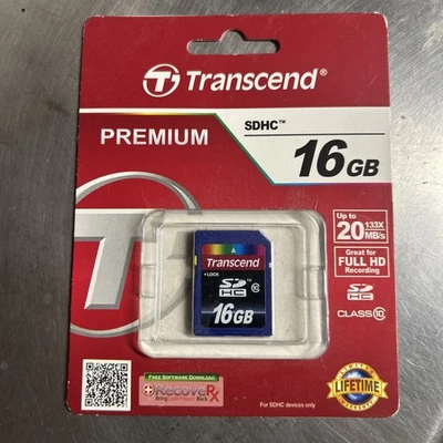 Transcend Premium SDHC Memory Card 16 GB Class 10 FACTORY SEALED - Image 1 of 4