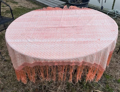 Silk Piano Flamenco Fringe Shawl MANTON DE MANILLA Salmon Vintage Embroidered - Image 1 of 4