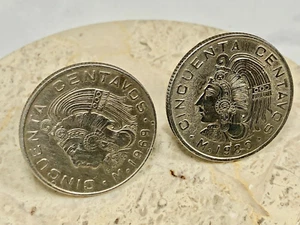 Mexico Coin Cuff Links Mexican 50 Centavos Cufflinks Handmade Custom Jewelry - Picture 1 of 4
