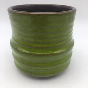 Vintage Ribbed Redware Pottery Vase Green Made In Italy MCM - Picture 1 of 11