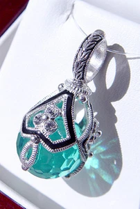 SALE ! AMAZING RUSSIAN EGG PENDANT HANDMADE OF STERLING SILVER 925 w/ AQUAMARINE - Picture 1 of 3