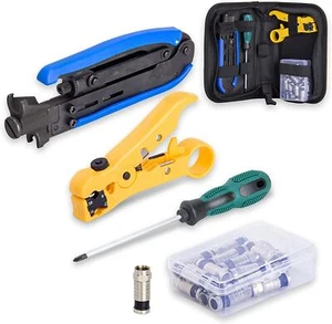 Coax Cable Crimper Kit, Compression Tool Adjustable RG6 RG59 RG11 75-5 75-7 NEW - Picture 1 of 12
