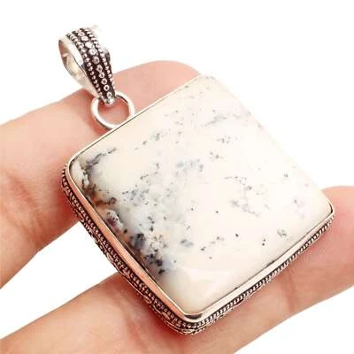 Dendrite Opale Gemma Placcato Argento Handmade Ciondolo Gioielli Regalo 3.8cm - Immagine 1 di 3