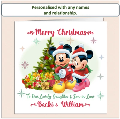 Personalised Mickey & Minnie Mouse Christmas Card Grandson Granddaughter GRN - Image 1 of 4