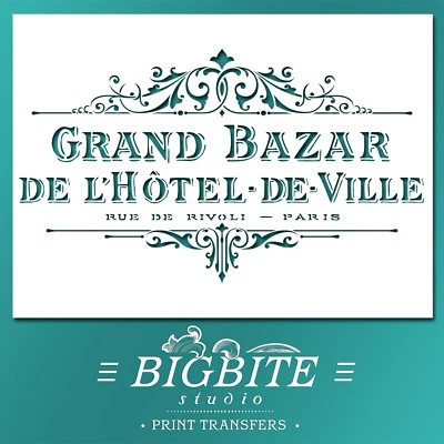 Shabby Chic STENCIL: French Hotel de Ville Grand Bazar Advert (DIY Print) #062 - Image 1 of 4