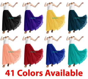 Women Maxi Skirt Chiffon Double Layer Please Retro Beach Long Dress Elastic Club - Picture 1 of 170