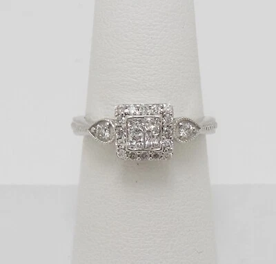 1/3CT NATURAL DIAMOND HALO ENGAGEMENT WEDDING BRIDAL RING 10K WHITE GOLD BAND - Image 1 of 4