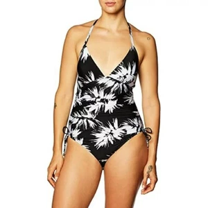 DKNY Womens Printed Adjustable Side Halter One-Piece Swimsuit, Black/White, 18 - Picture 1 of 1
