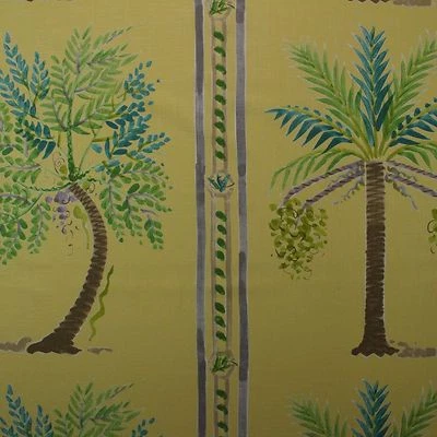 BRAEMORE PALM ISLAND SUNSHINE YELLOW PALM TREE LINEN FABRIC BY YARD 54"W - Image 1 of 4