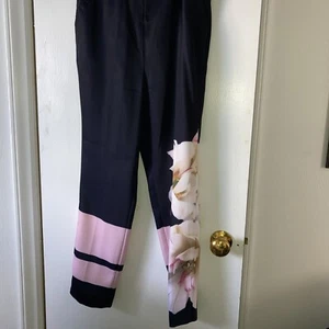 Ted Baker London Multicolor Floral Pants Black w/ Pink & White US Size 4 (UK 1) - Picture 1 of 13