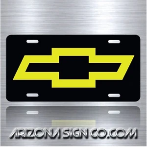 CHEVY BOWTIE Inspired Art Black and Yellow Aluminum License Plate Tag - Bild 1 von 5