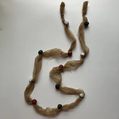 Primitive Farmhouse Cheesecloth Garland 20mm Rusty Bells Red/Green 4ft Christmas - Image 1 of 4