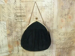 Antique French Plush Velvet Purse Handbag Black 1930s 1940s Vintage Evening Bag - Picture 1 of 10