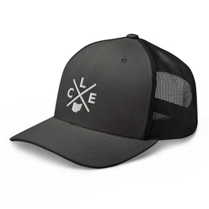 Retro Cleveland Trucker Hat Mesh CLE Emblem Trucker Cap - Picture 1 of 13