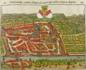 SOLOTHURN SCHWEIZ KOL. HOLZSCHNITT ANSICHT MÜNSTER 1570 STIMMER SWITZERLAND I15 - Picture 1 of 2