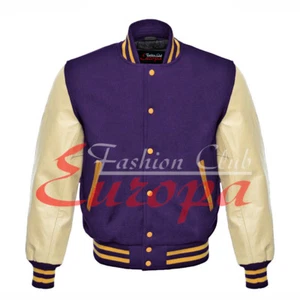 Varsity High Quality Purple Wool jacket with Real leather sleeves in many colors - Picture 1 of 12
