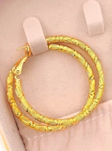 18K Yellow Gold Filled Women Fashion Stylish Hoop Earrings - Picture 1 of 3
