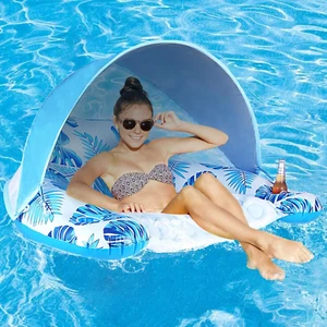 Pool Float with Canopy, Cup Holder - XL Pool Chair Lounge Float with Adjustable  - Picture 1 of 7