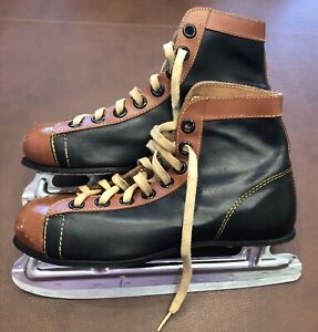 Vintage Boys' Maple Leaf Hockey Black/Brown Lace Up Skates~Sz 4-