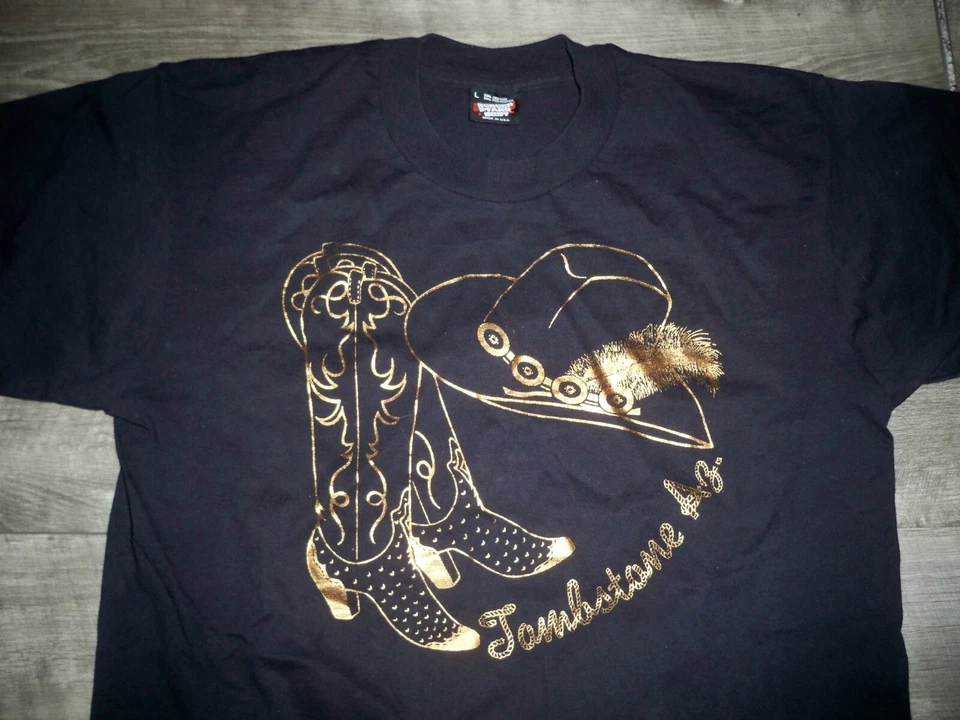 Vintage Screen Stars Tombstone Az Cowboy Western Black Tee Tshirt Sz Large 80s - Image 1 of 4