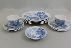 14pc Enoch Wedgewood England Countryside Blue Plates Saucers Bowls Teacups #C170 - Picture 1 of 20
