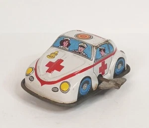 Volkswagon Beetle Tin Ambulance Diecast Wind Up (Not Working) VW Vintage  - Picture 1 of 9