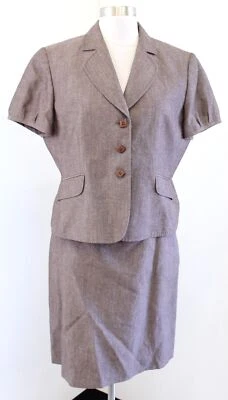 Conjunto de traje blazer y falda manga corta mezcla de lino marrón Tahari ASL Levine talla 12P Foto 1 de 4