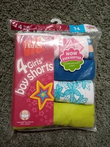 Hanes 4 Pack Girls' Boy Shorts Underwear Undies Size 14 Tagless 100% Cotton NIP - Picture 1 of 6