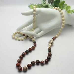 Rotbraun Hellbraun Jaspis geknotete Perlen 30" kontinuierliche Halskette - Bild 1 von 7