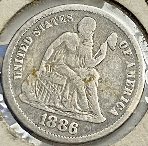 1886 Seated Liberty Dime VG Details Cleaned Cover