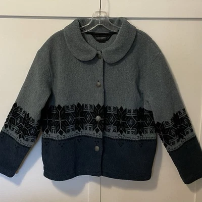Black Diamond Fair Isle Fleece Jacket Blue Womens SZ L Button Front Made in USA - Image 1 of 4