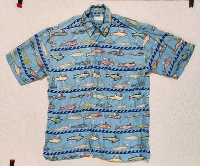 Burma Bibas 100% Silk Shirt Mens Large Blue Whale All Over Print Floral Hawaiian - Image 1 of 4