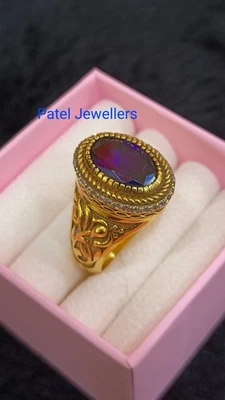 4Ct Oval Schliff Labor Erstellt Amethyst Herren Designer Ring 14K Gelb Vergoldet - Bild 1 von 4