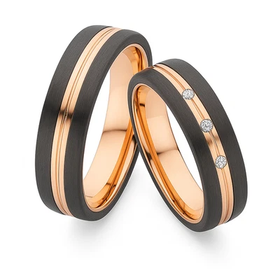 Paar Trauringe Eheringe Verlobungsringe Carbon Titanringe Partnerringe + Gravur - Bild 1 von 4