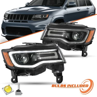 HID Xenon Black Headlights Pair For 2017-2021 Jeep Grand Cherokee W/ Bulbs LH+RH - Image 1 of 4