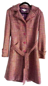 Y2K Rosa Lila Mantel Tweed Lang I.C.E. Größe 10 Gürtel Seidenmischung Pastell - Bild 1 von 7