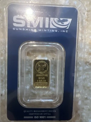 Sunshine Minting (SMI) 1 Gram 9999 Gold Bar-Sealed W Assay! W Security Feature🦅 - Image 1 of 4